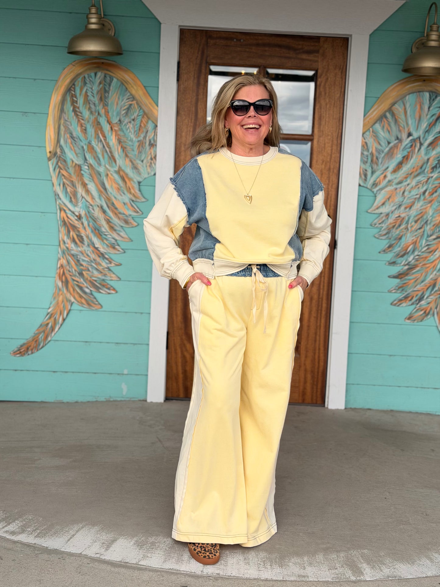 Lemon & Denim Color Block Pants
