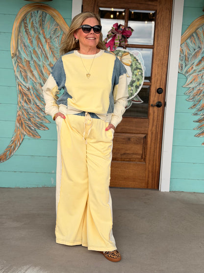 Lemon & Denim Color Block Pants