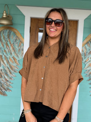 Camel Luxe Button Up Top