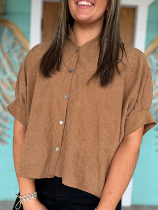 Camel Luxe Button Up Top