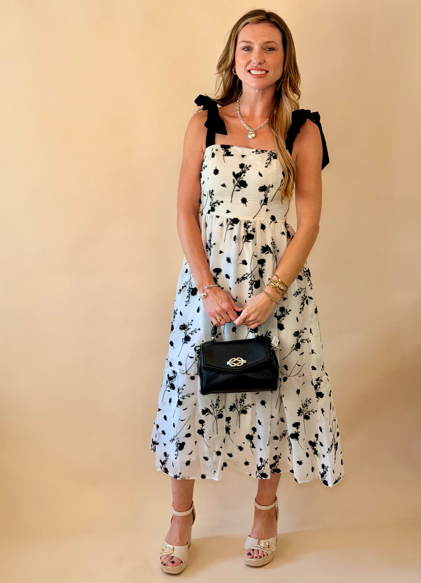 Mystery Black & White Floral Midi Dress