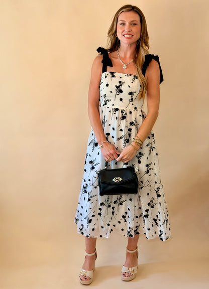 Mystery Black & White Floral Midi Dress