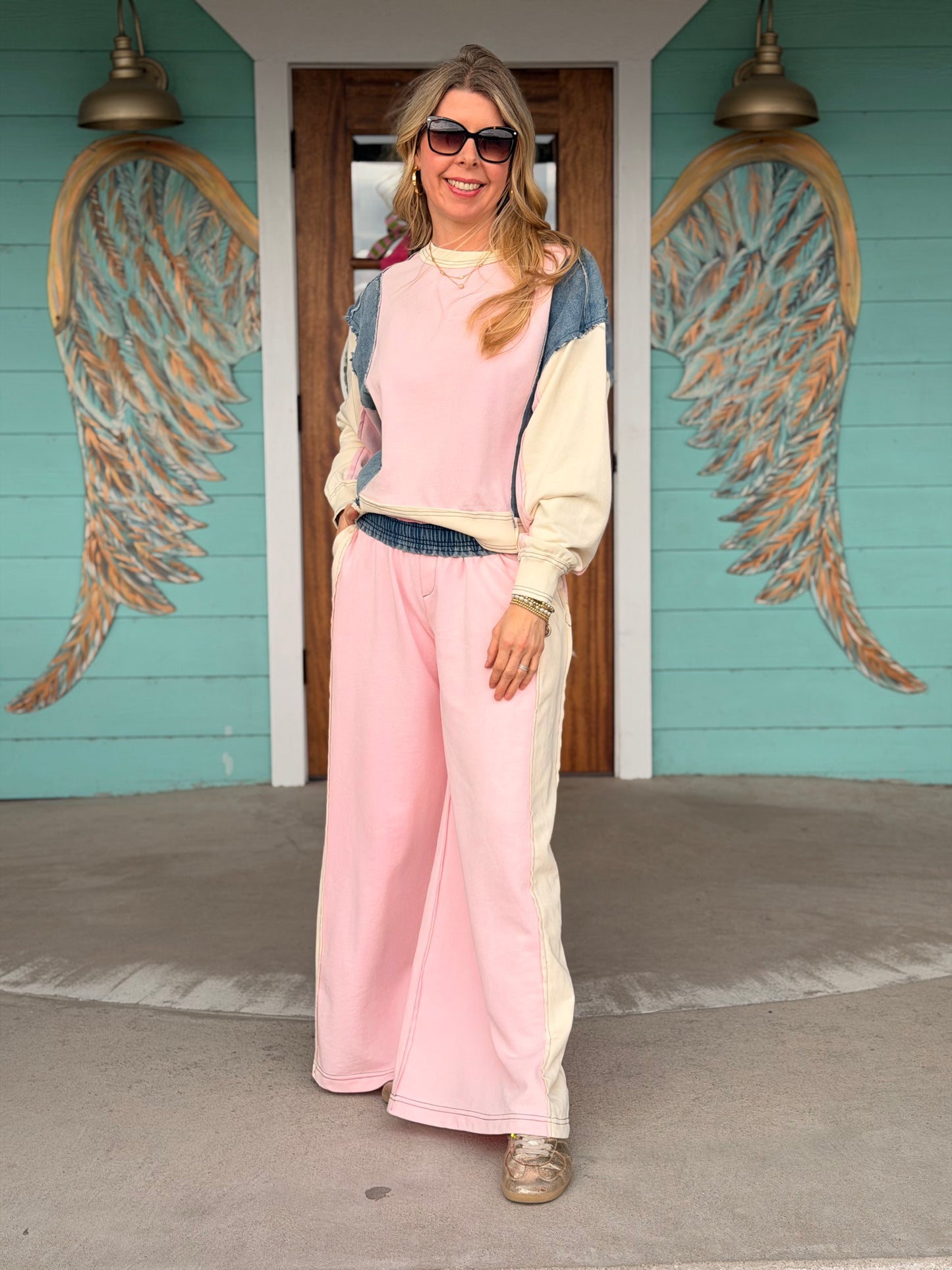 Pink & Denim Color Block Pullover