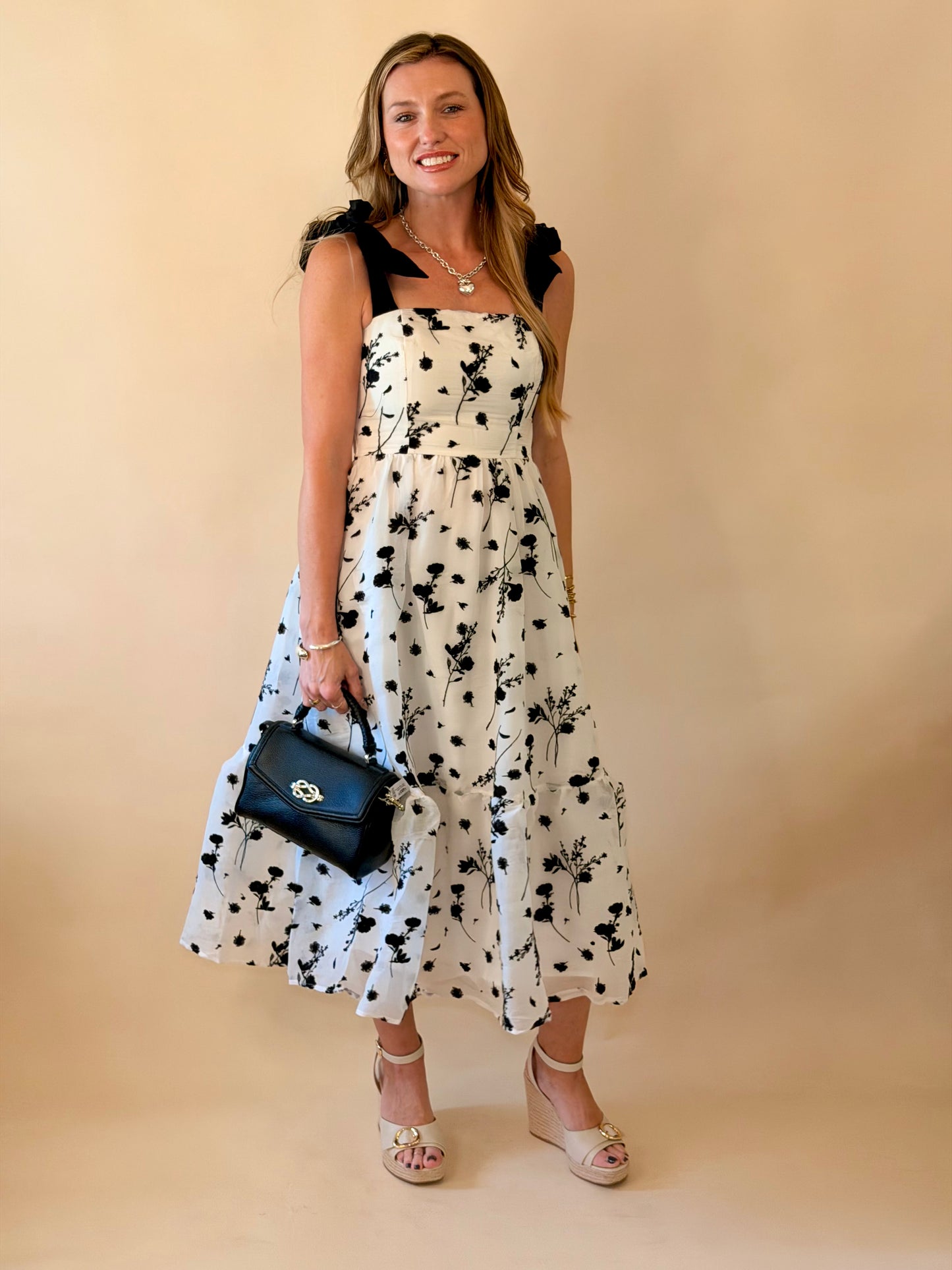Mystery Black & White Floral Midi Dress