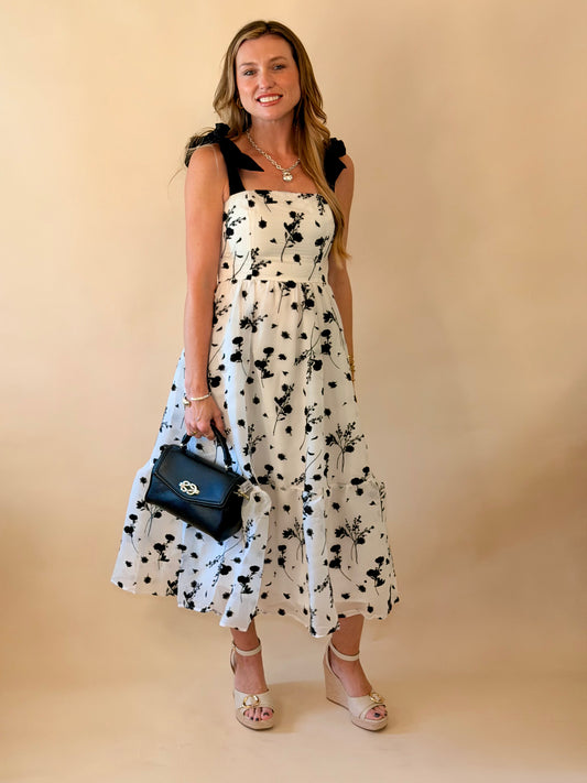 Mystery Black & White Floral Midi Dress