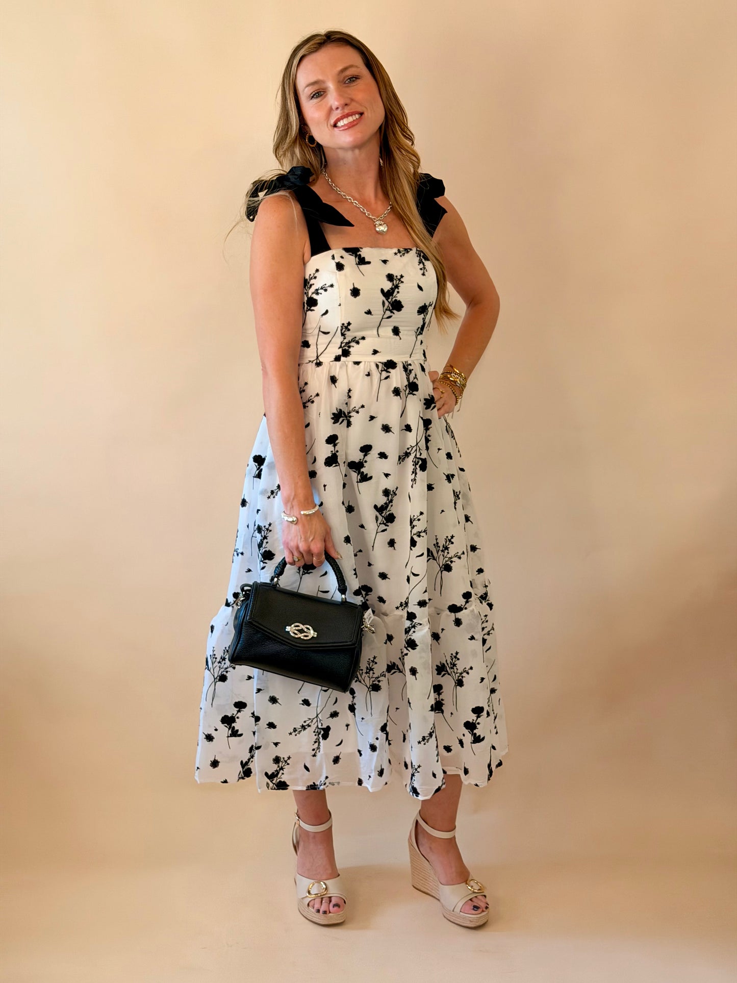 Mystery Black & White Floral Midi Dress