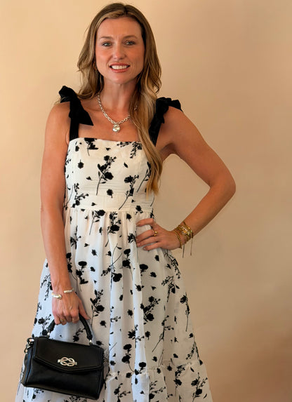 Mystery Black & White Floral Midi Dress