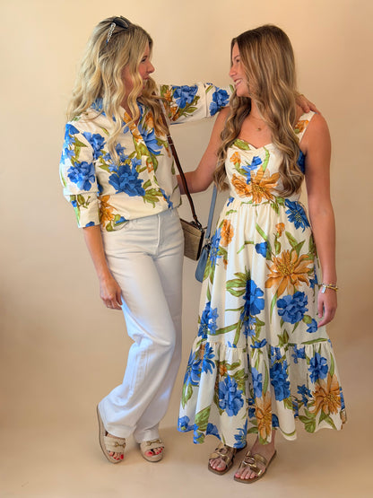 Blue Multi Floral Print Blouse