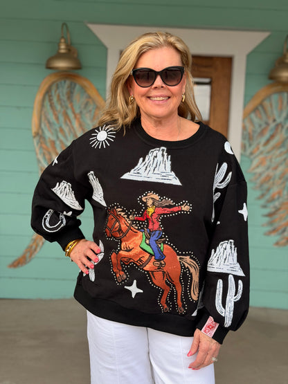 Queen of Sparkles Bucking Cowgirl Sweatshirt