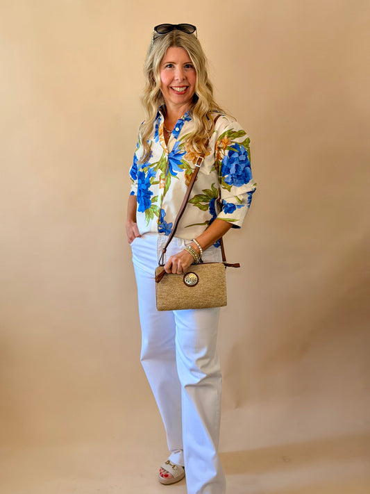 Blue Multi Floral Print Blouse