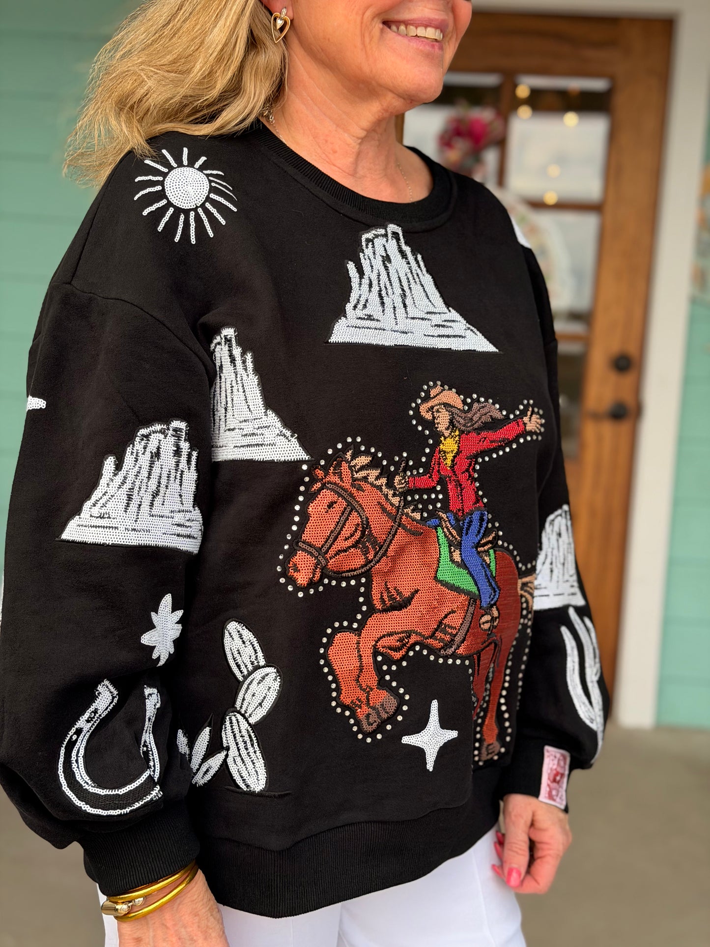 Queen of Sparkles Bucking Cowgirl Sweatshirt