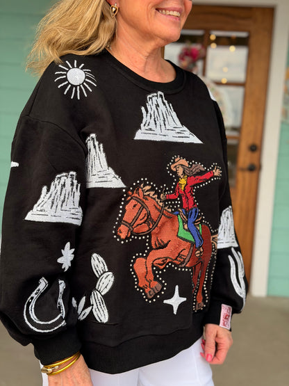 Queen of Sparkles Bucking Cowgirl Sweatshirt