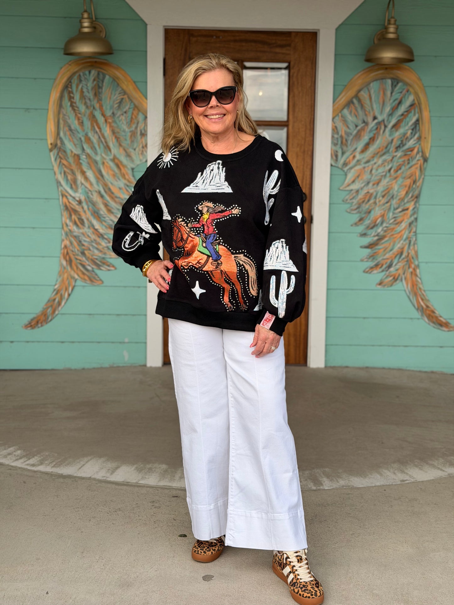 Queen of Sparkles Bucking Cowgirl Sweatshirt