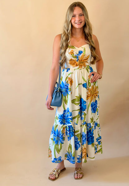 Floral Print Sweetheart Midi Dress