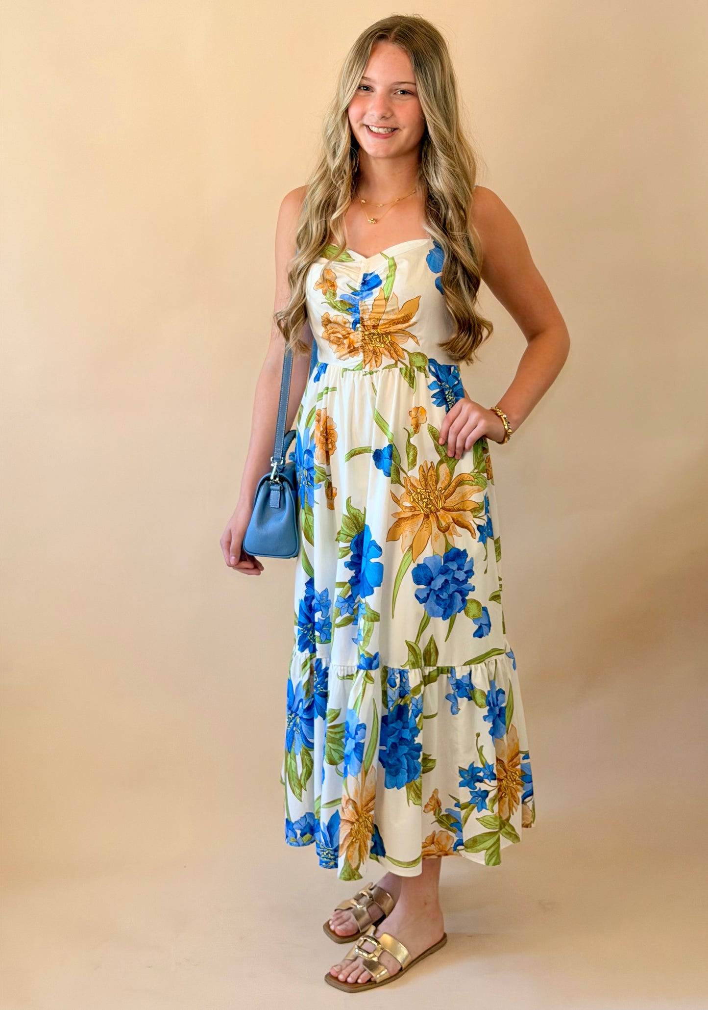 Floral Print Sweetheart Midi Dress