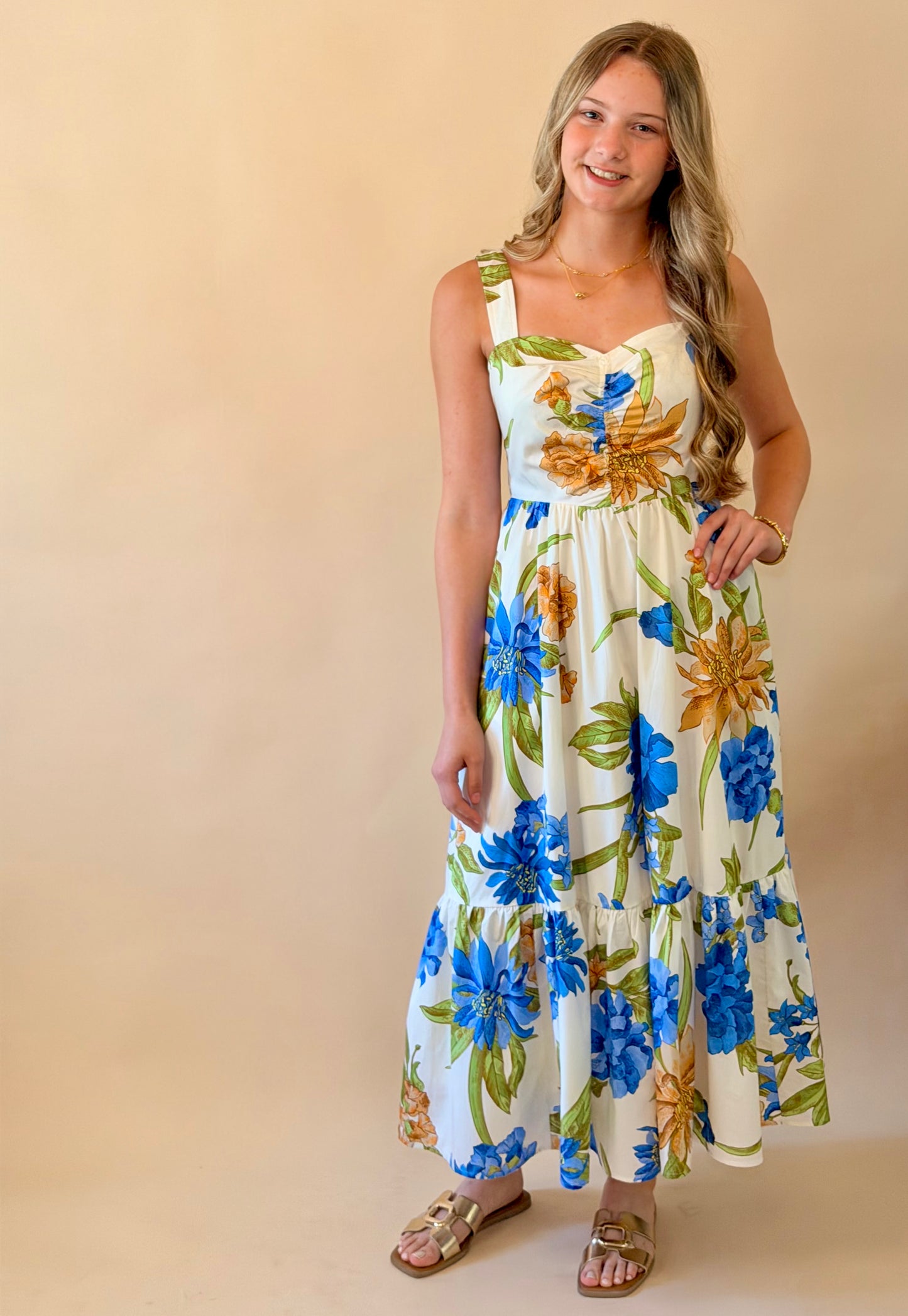 Floral Print Sweetheart Midi Dress