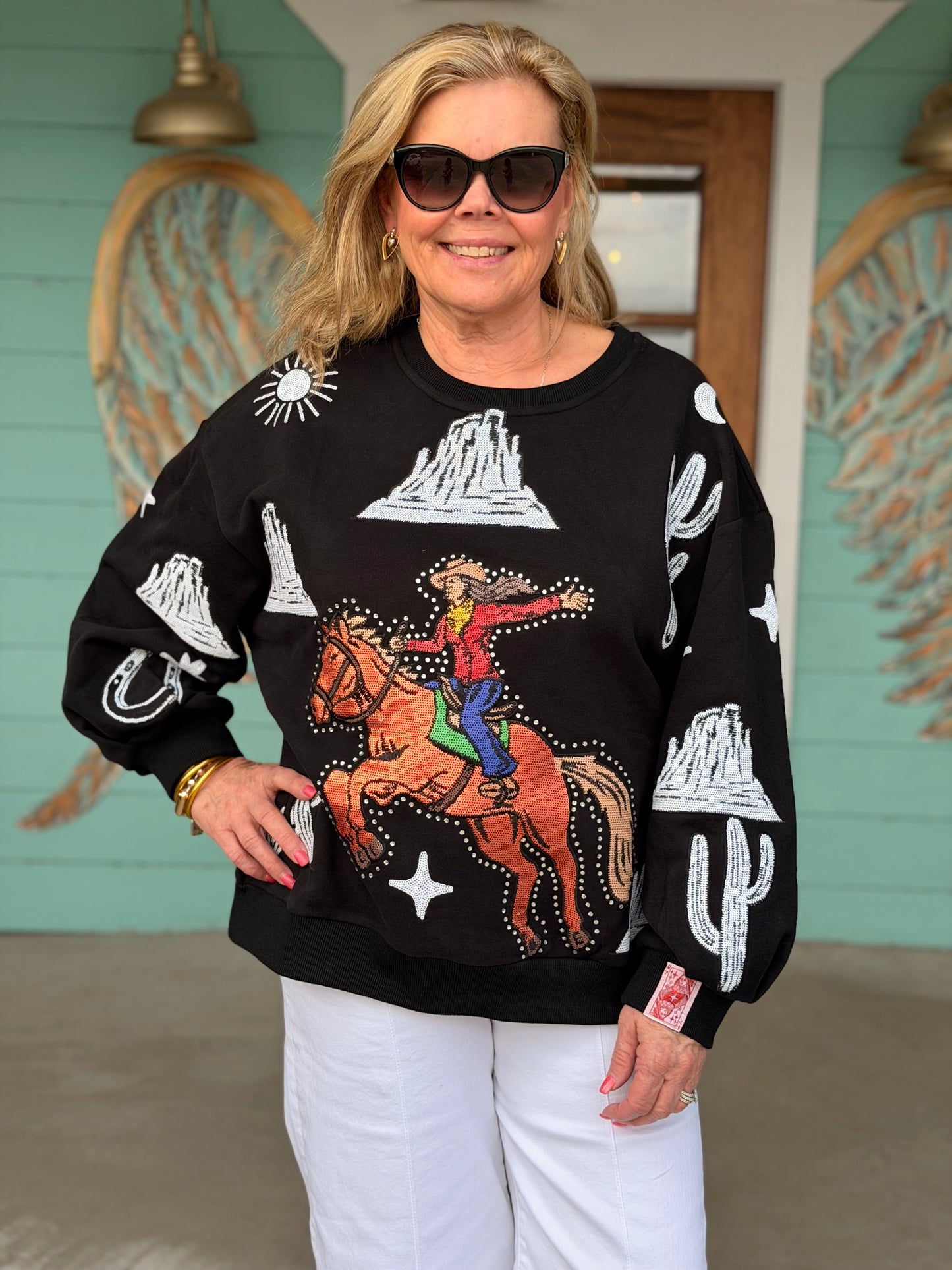 Queen of Sparkles Bucking Cowgirl Sweatshirt