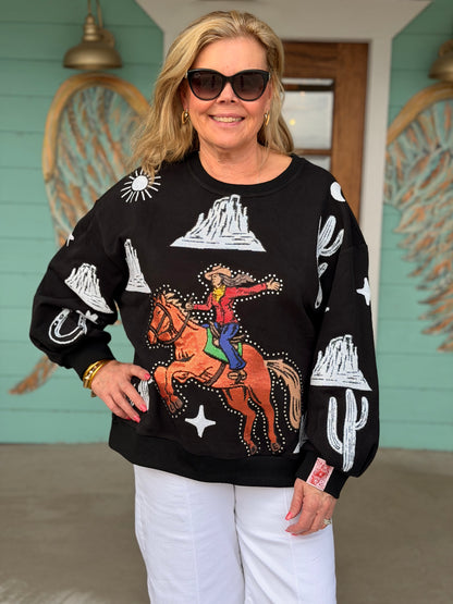Queen of Sparkles Bucking Cowgirl Sweatshirt