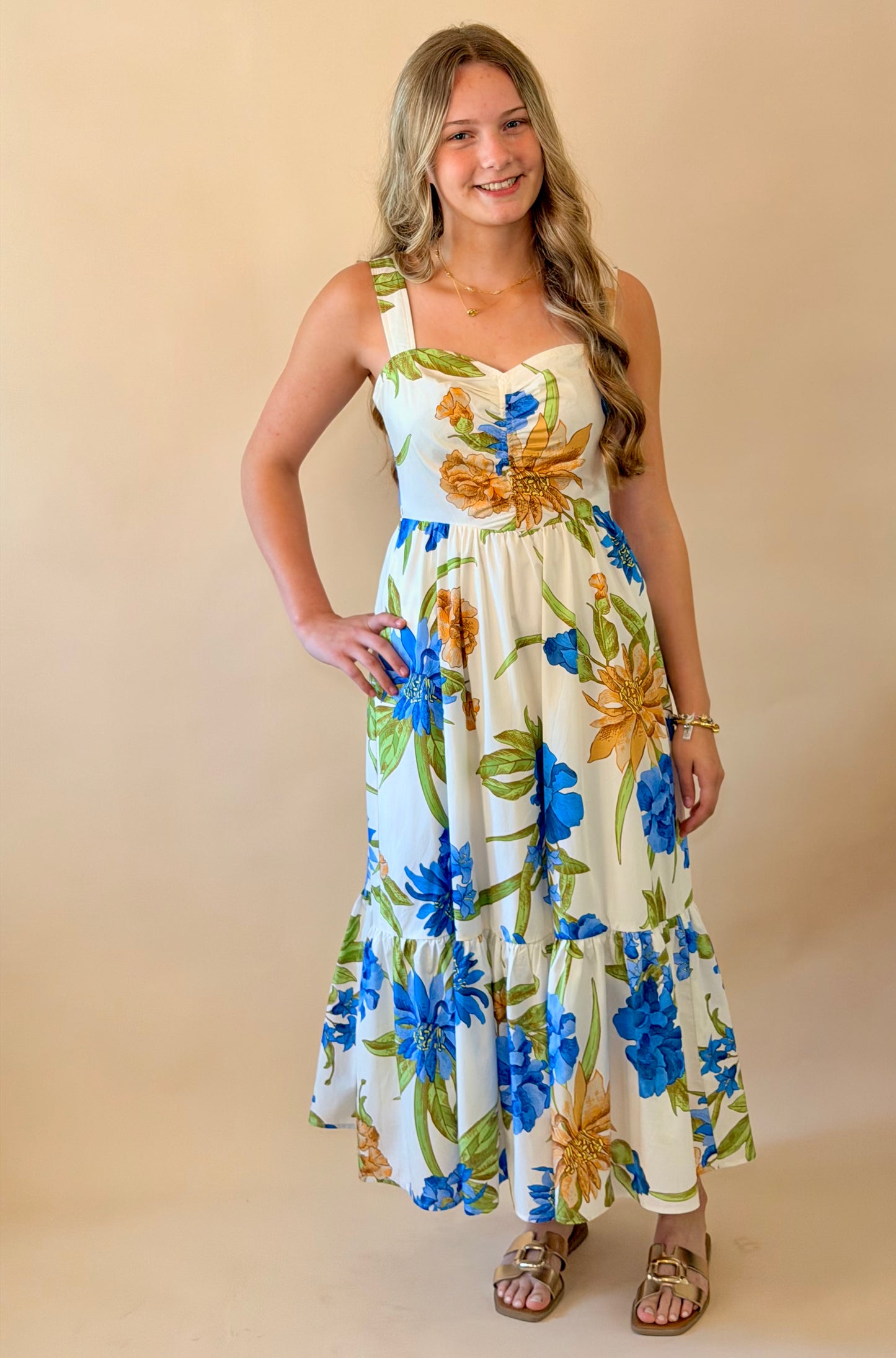 Floral Print Sweetheart Midi Dress