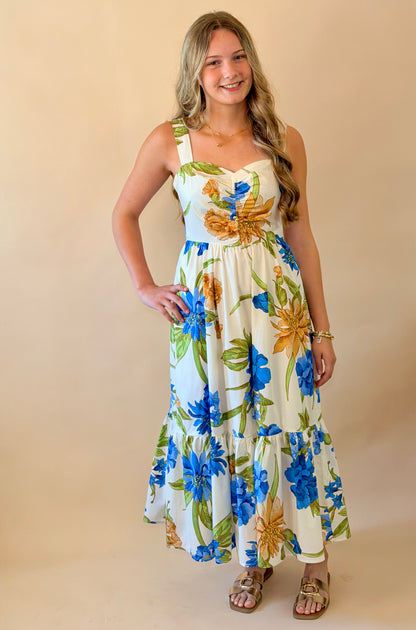 Floral Print Sweetheart Midi Dress