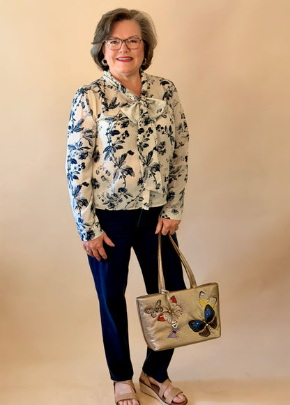Blue Romantic Toile Print Blouse