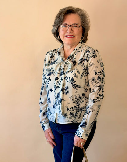 Blue Romantic Toile Print Blouse