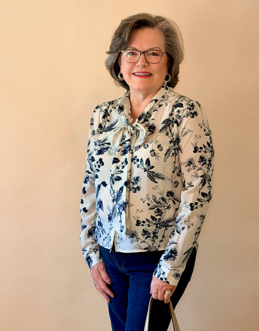 Blue Romantic Toile Print Blouse