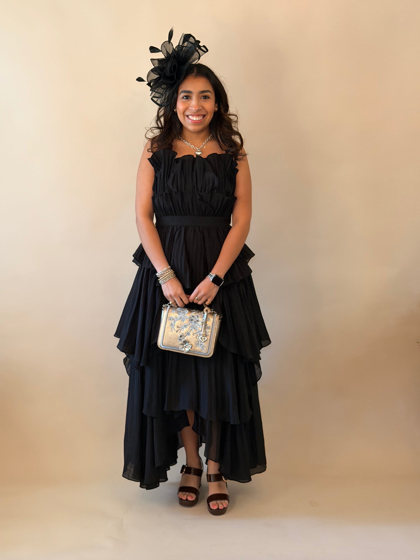 Black Layered Ruffle Maxi Dress