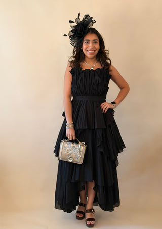 Black Layered Ruffle Maxi Dress Medium