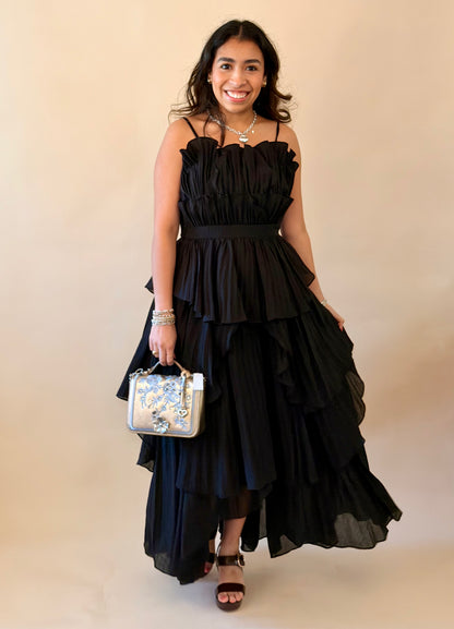 Black Layered Ruffle Maxi Dress