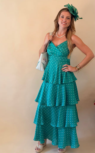 Green Polka Dot Tiered Dress