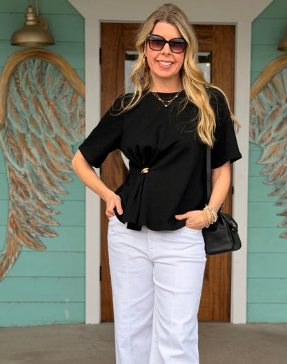 Black Ruched Gold Detail Top