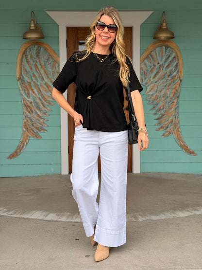 Black Ruched Gold Detail Top