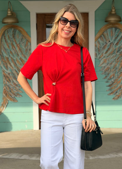 Red Ruched Gold Detail Top