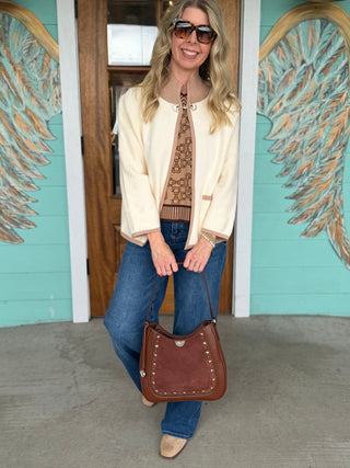 Cream Contrast Gold Bit Cardigan