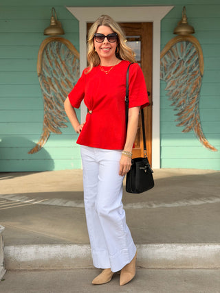 Red Ruched Gold Detail Top