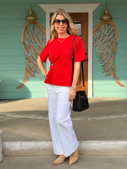 Red Ruched Gold Detail Top