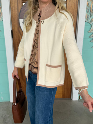 Cream Contrast Gold Bit Cardigan