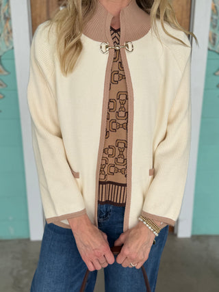 Cream Contrast Gold Bit Cardigan