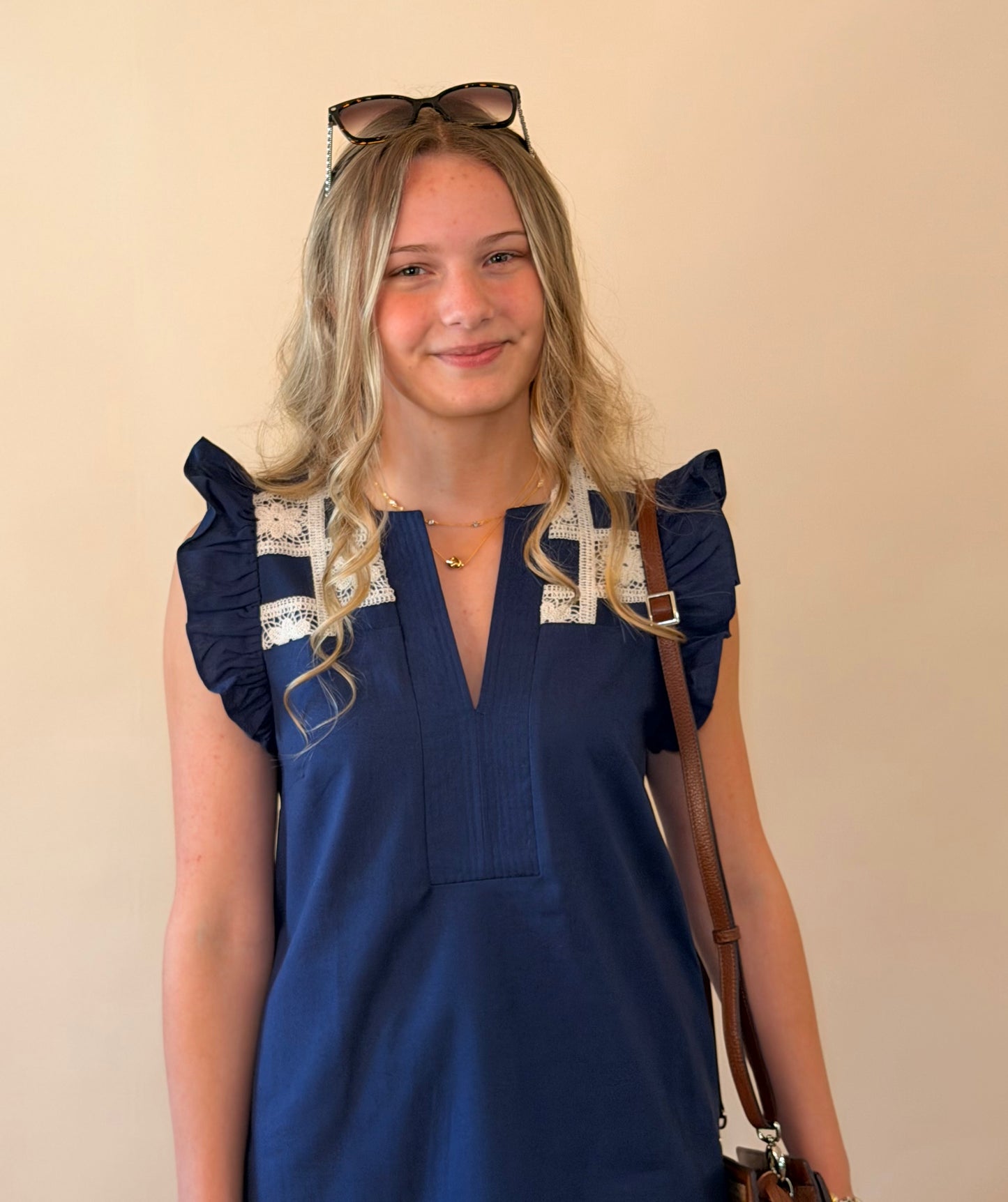 Navy Crochet Linen Dress