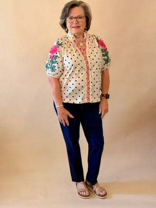 THML Cream Polka Dot Embroidered Top
