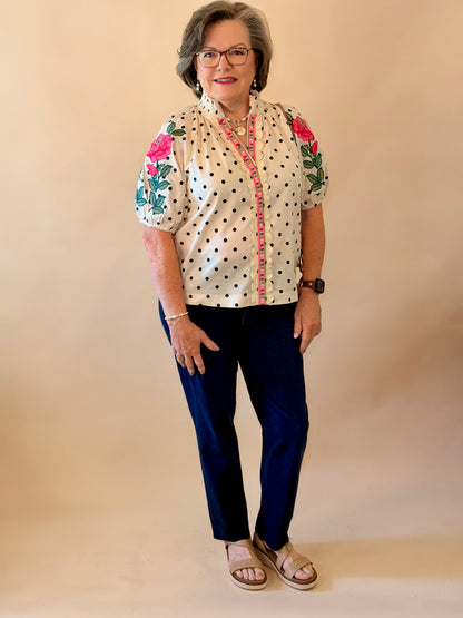 THML Cream Polka Dot Embroidered Top