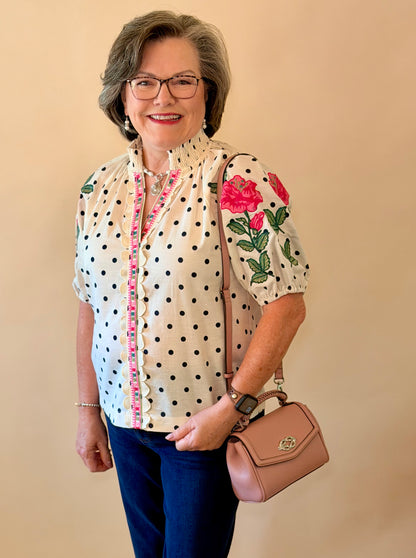 THML Cream Polka Dot Embroidered Top