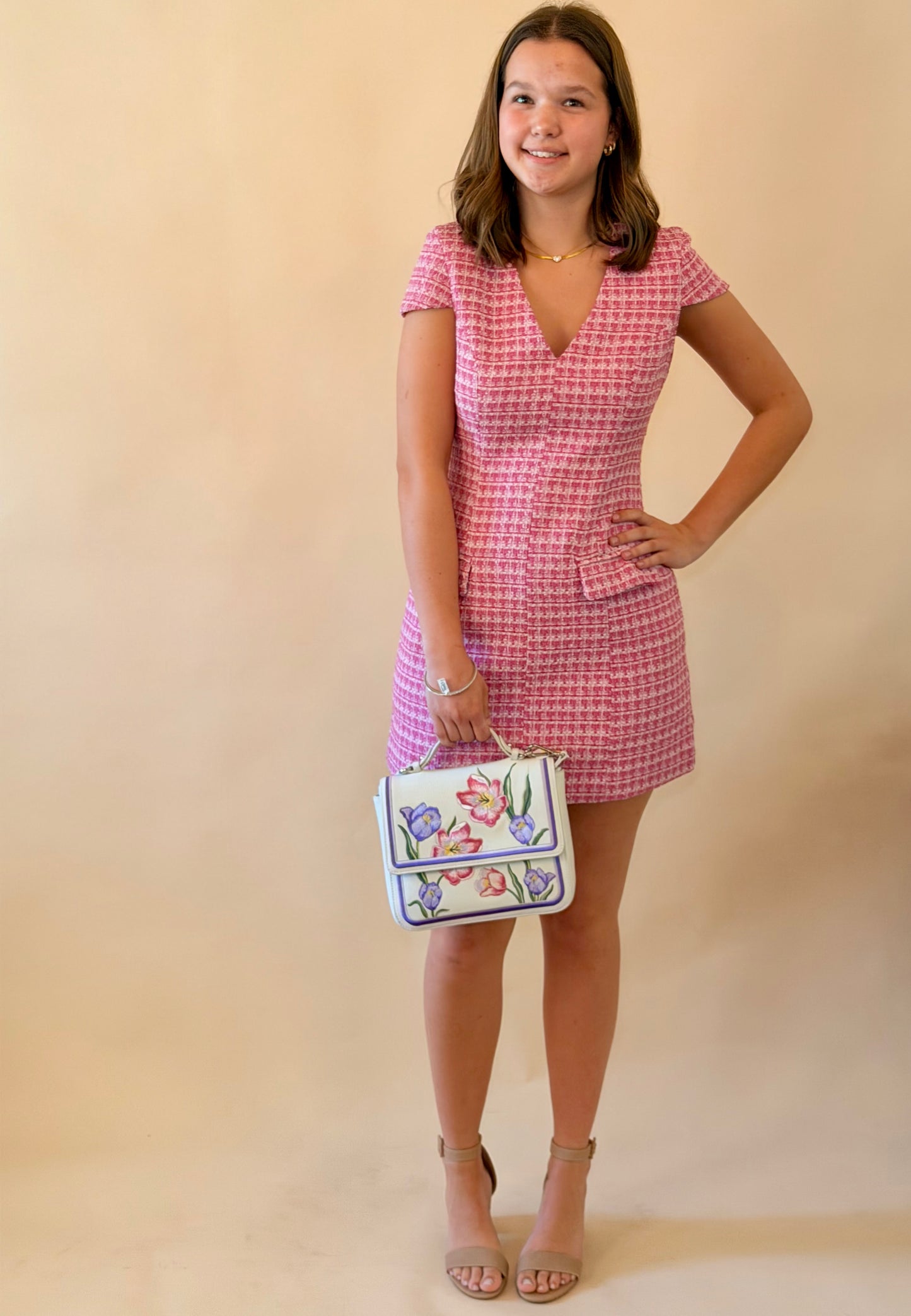 Pink Cutie Pink Tweed Dress