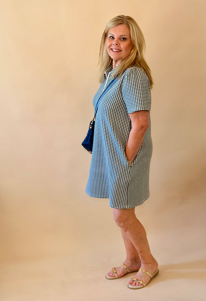 Navy Gingham Zip Detail Dress