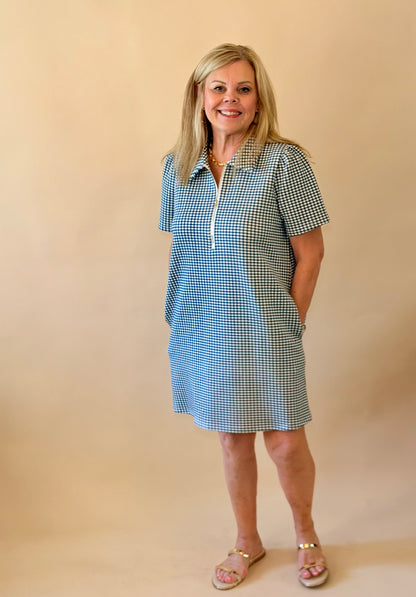 Navy Gingham Zip Detail Dress