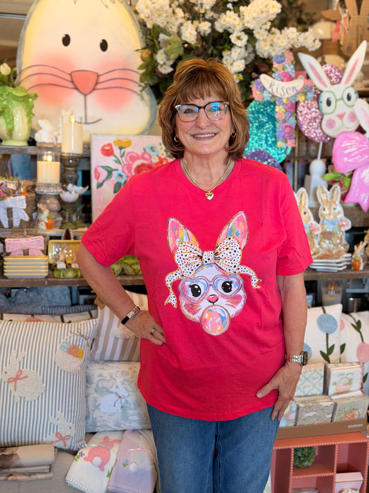 Fuchsia Bow Bunny Bubble Graphic Tee