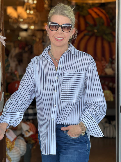 Gio Stripe Sparkle Button Down Shirt
