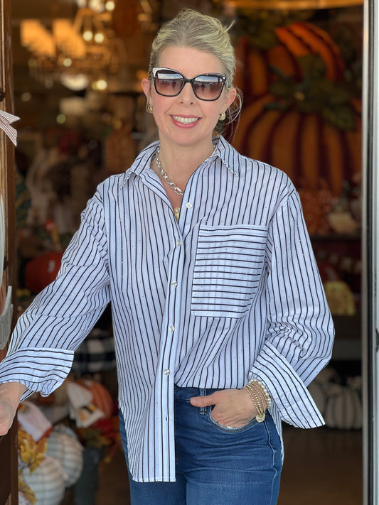 Gio Stripe Sparkle Button Down Shirt