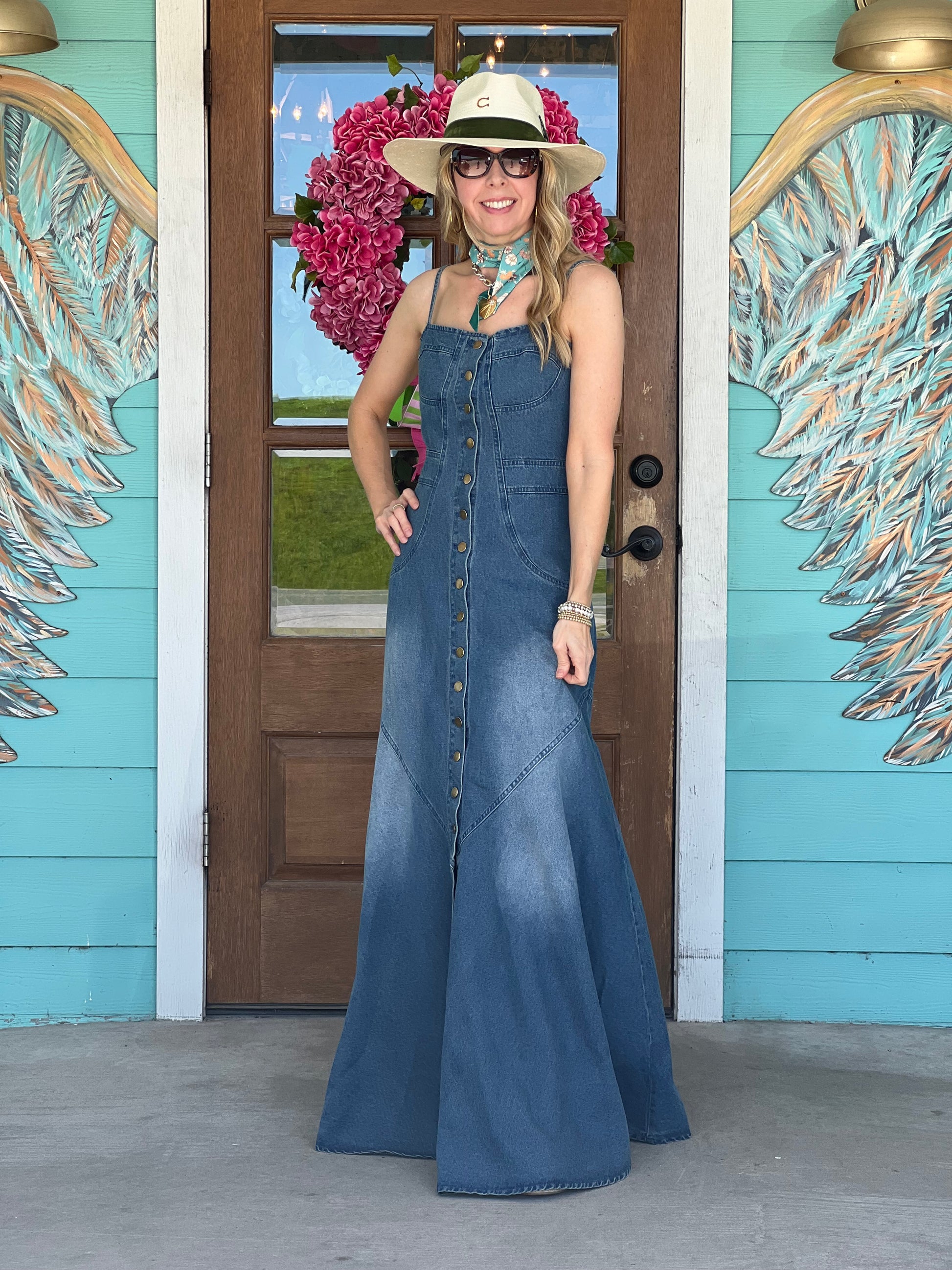 Denim Button Down Sleeveless Dress Rhinestone Angel Denim Button Down Sleeveless Dress Rhinestone Angel